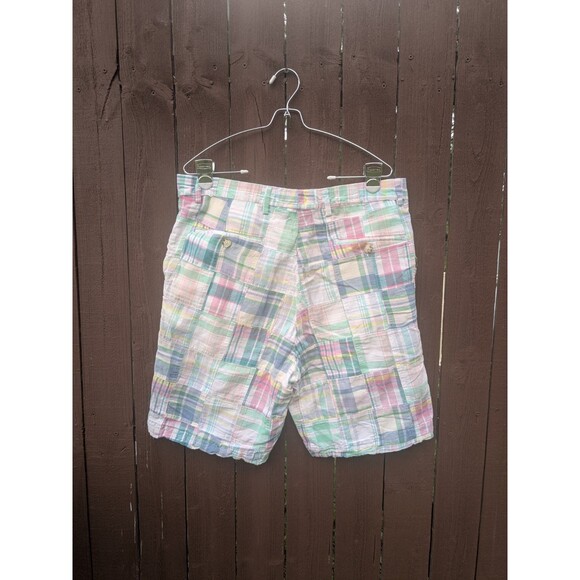 VTG Men's J Press Cotton Patchwork Madras Shorts Size 34W Preppy Pastel Plaid - Picture 1 of 9
